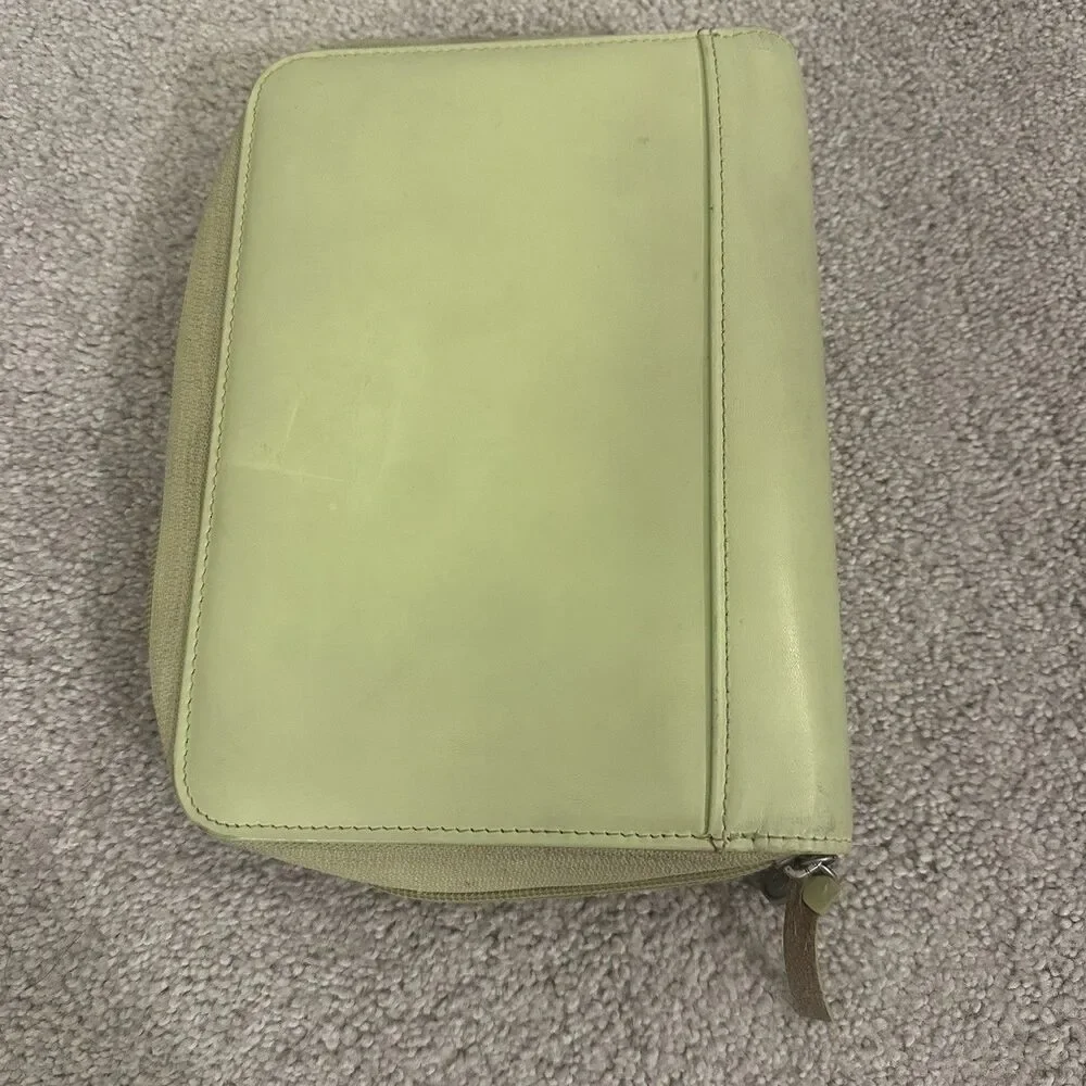 Vintage Franklin leather Covey 365 Monthly Zipper binder organizer Lime Green